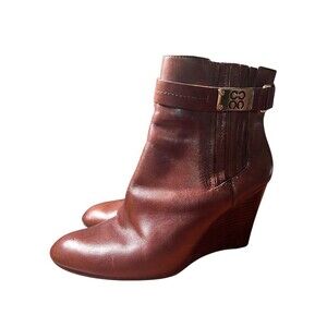 Coach Womens Letty Leather Wedge Heeled Ankle Boots Size 9.5B Brown Party Chic